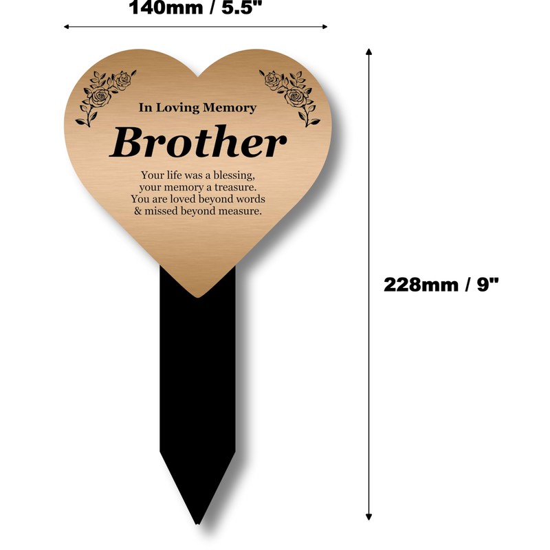 OriginDesigned Brother Heart Shaped Engraved Memorial Plaque Stake - Copper