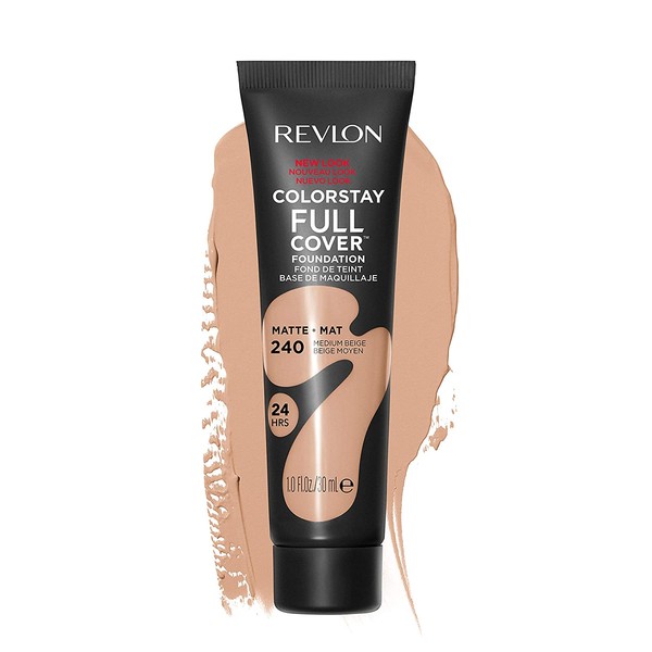 Revlon ColorStay Full Cover Longwear Matte Foundation, Heat & Sweat Resistant Lightweight Face Makeup, Medium Beige (240), 1.0 oz