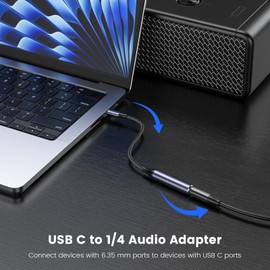 MOSWAG USB Type C to 1/4 Headphone Adapter, USB C to 6.35mm TRS Audio Cable Stereo Jack Audio AUX Adapter Compatible with Amplifiers, Mixer, Home Theater, Smartphones, Laptop, 6.35mm Headphones