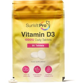 SunVit-D3 Vitamin D 1000IU - Cholecalciferol Vitamin D Tablets 1000IU Support the Maintenance of Bone, Teeth, Muscle & Immune System | UK Made, GMP Approved, Dairy & Gluten free D3 Vitamins 90 Tablets