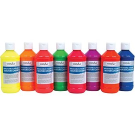 Constructive Playthings HAT-278 Fluorescent Liquid Watercolor Paint Set of 8 oz.Bottles, Grade: 1 to 5, Age: 9.4" Height, 6Wide, 4.8" Length, Multicolor, 0.25 Litres