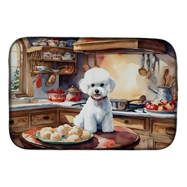 Caroline's Treasures DAC3738DDM Bichon Frise Christmas Cookies Dish Drying Mat Absorbent Dish Drying Mat Pad for Kitchen Counter Dish Drainer Mat for Countertop, 14 x 21", Multicolor