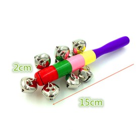 Vokowin 8pcs Wooden Jingle Hand Bells Rattles Jingle Bells Instrument, Handheld Sleigh Bells Christmas Handheld Call Bell Wood Hand Rattle Sticks Gifts for Party (Random Color) (K337-8)
