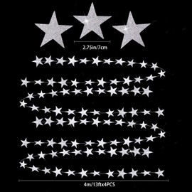 G2PLUS Silver Glitter Star Garland, 16m Sparkling Paper Star Garland, Star Hanging Decoration, Twinkle Little Star Party Garlands for Birthday Wedding Theme Party Room Decor