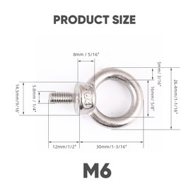 Pack of 8 Eye Bolts M6, Stainless Steel Eye Bolt, Eye Bolt, Ring Bolts for Attaching Hanging Ornaments, Flower Pots, Swing Stands, etc