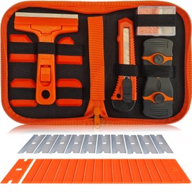 Caulking and Scraper Tools Razor Blade Remover 34 - Piece Set - Plastic & Stainless Steel Blades for Adhesive Removal, Sealing, Wallpaper Application, Stripping, Stickers, Silicone & More by MEBTOOLS