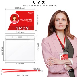 Segarty Name Holder, Name Tags, 5 Cards, Horizontal Type, Red, Hanging Name Tags, Employee ID, Transparent Color Name Tag Case, Card Holder, Neck Hanging, Double-Sided, Neck Strap, Cards, School