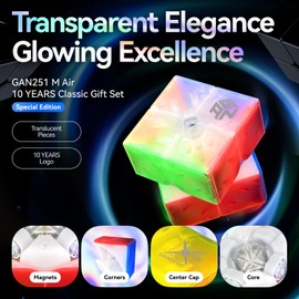 GAN 251 M Air 10th Anniversary Special Edition, 2x2 Speed Cube Magnetic Mini Brain Teaser 42 Magnets Puzzle Fidget Toy for Kids Adults