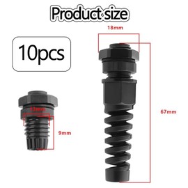 WADY 10pcs PG7 IP68 Black Cable Gland, Strain Relief Cord Connector, Cable Gland, 3-6.5mm Waterproof Nylon Joint, Waterproof Cable Gland Cord Grip Spiral Adjustable