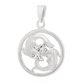 NKlaus 15mm Aquamarine real pendant zodiac sign Pisces 925 Silver Zodiac round with birthstone 14110