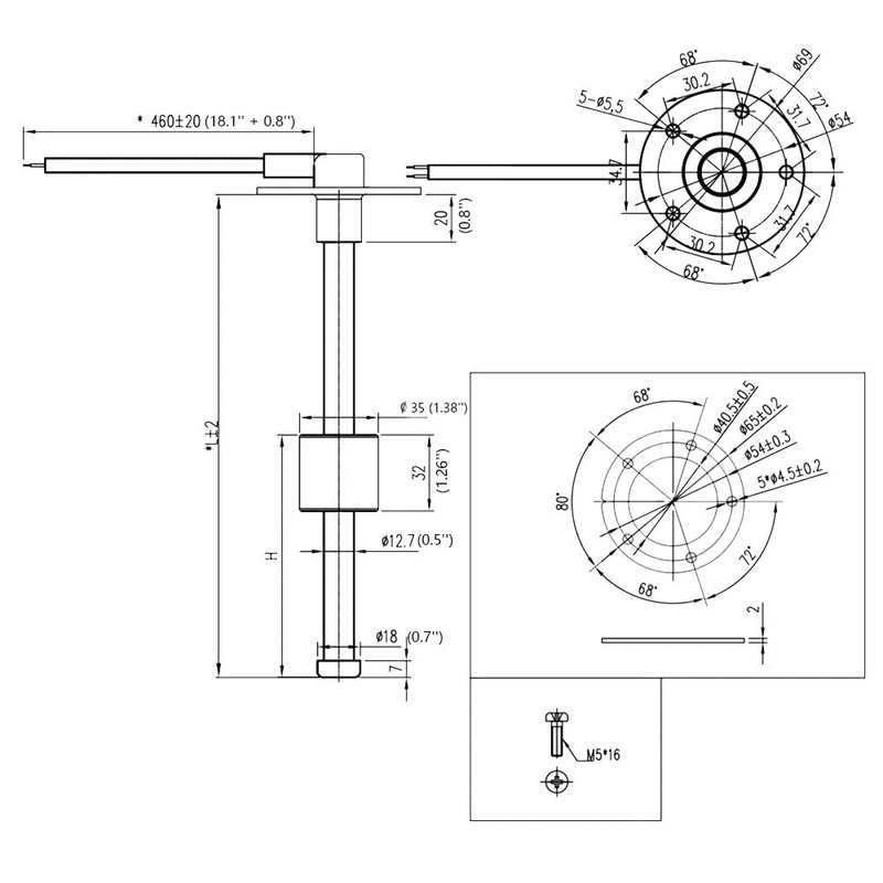 ELING 330mm Water Level Sending Unit 0-190ohm with 52mm Digital