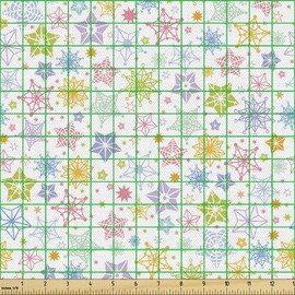 ABAKUHAUS Christmas Fabric Sold by the Metre, Colourful Snowflake Shapes, Quality Fabric, Decorative Upholstery Home Textile Fabric, 2 m (148 x 200 cm), Green and Purple