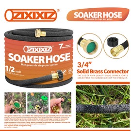 Zixixiz 25FT Heavy-Duty 1/2 Inch Soaker Hose with 3/4 Inch Solid Brass Connector - Leakproof Garden Watering System for Gardens, Lawns, Flower & Vegetable Beds