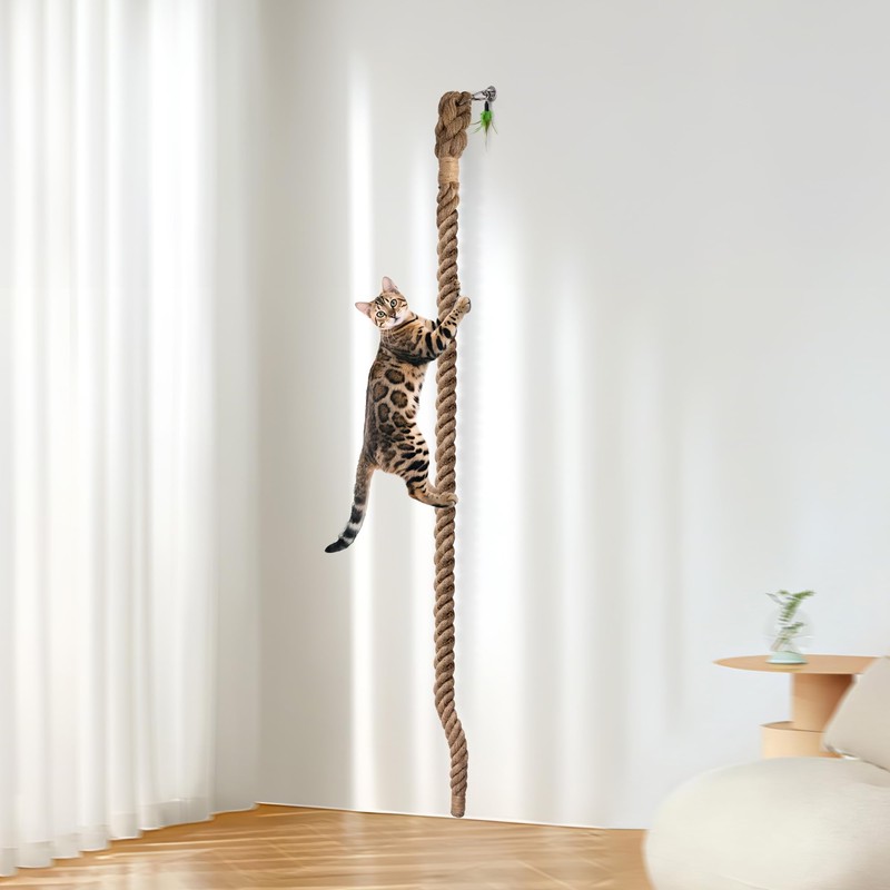 2" x 9.84Ft Cat Climbing Rope with Hook for Ceiling