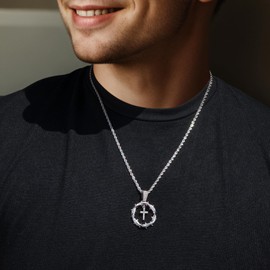 HELLOICE Crown Of Thorns with Cross Nails Pendant Iced Out Necklace for Women and Men 18K Gold Plated 5A CZ Necklace