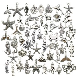 WOCRAFT 120 g (100 unidades) de plata envejecida, animales marinos, colgantes para manualidades, accesorios para hacer joyas, collares y pulseras (M292)