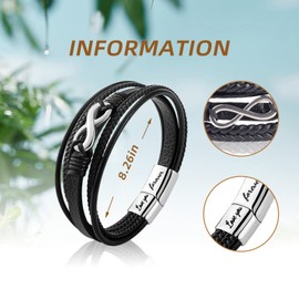 To My Husband 8 Infinity Bracelet,Braided Leather Bracelet,Men's Stainless Braided Leather Bracelet Bangle Wristband Graduation Birthday Gift