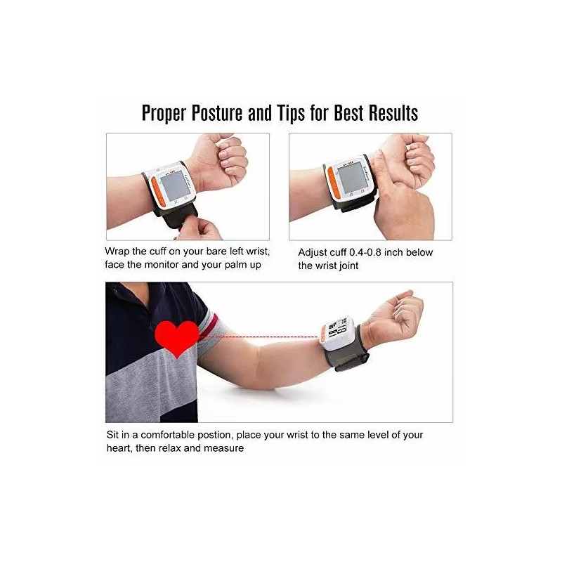 Automatic Wrist Blood Pressure Monitor BP Cuff Gauge Heart Rate