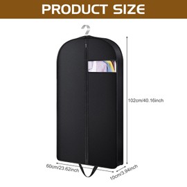 GROOFOO Black Garment Bag, Clothes Bags with Zip, Dustproof Suit Bag with Clear Window, Clothes Bag, Travel Bag, Foldable Garment Cover, for Jackets, Suits, Evening Dresses (102 x 60 x 10 cm)