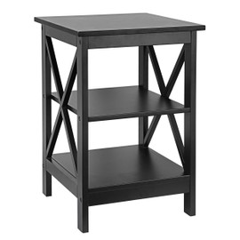ZenStyle X-Design Side/End Table with 3-Tier Storage Shelves for Bedroom, Living Room, Office, Nursery Room – Black