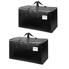 2-Pack Extra-Large Heavy-Duty Storage Totes with Reinforced Handles, Durable Zippers & Waterproof Material — Perfect for Space-Saving, Moving, Shipping and Travel (Black)