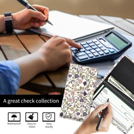 APVDSH Checkbook Cover for Personal Checkbook, Cute Pu Leather Check Book for Women & Men, Slim Checkbook Holder with Pen Holder and Built-in Clear Plastic Divider, Purple Vine