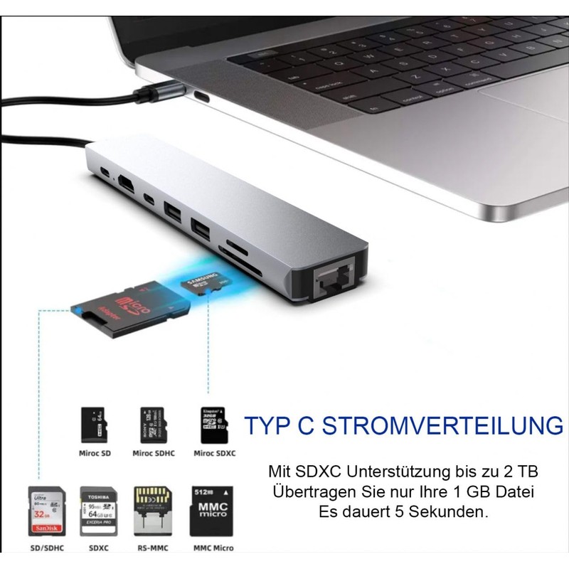 USB-C Hub 9-in-1 inca ITPC-7T - HDMI 4K, Gigabit LAN,