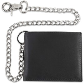 F&L CLASSIC RFID Blocking Mens bi-fold Style Cowhide Leather Steel Chain Wallet, texas black