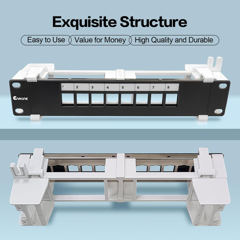Enmane 8 Port Blank Keystone Patch Panel Wall Mount 10inch