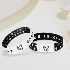 AMAWIN 2 Pack Bible Verse Bracelets with NFC,Christian Daily Bible Verse Bracelet Wristbands for Women Men Teens,Elastic Inspirational Christian Wearalble Bracelet(Combination 3, Large)