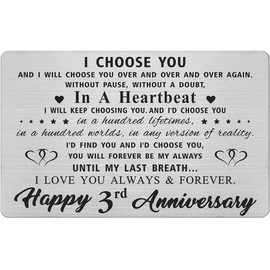 Wallet Card Insert,Greeting Anniversary Cards,3 Year Anniversary Card Gifts for Him Her, 3rd Anniversary Insert Card, Third Anniversary Card for Husband Wife Couple Women Men Funny Engraved Presents