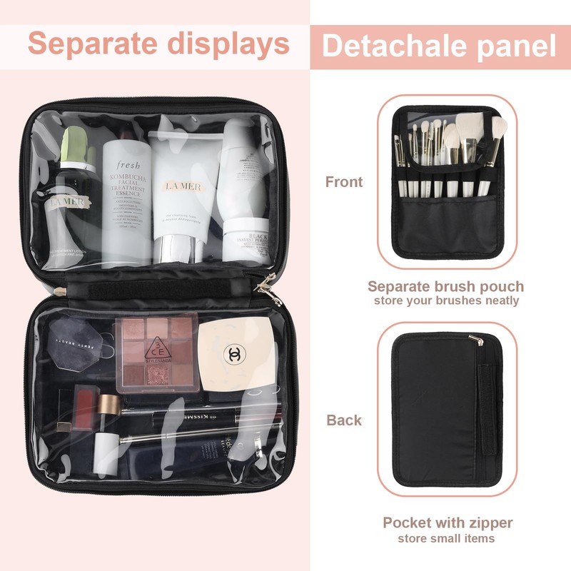 HERYEBING Makeup Bag, Large Capacity Travel Cosmetic Bag, PU Leather