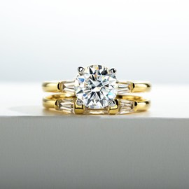 Idocare Wedding Bridal Set All Moissanite Main Stone 2ct D Color 14K Yellow Gold Plated 925 Sterling Silver Rings for Women size 5