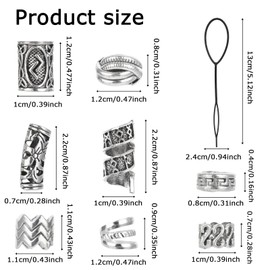 Qianyu 67 Pcs Hair Tube Beads Norse Vikings Runes Hair Jewelry Beard Beads for Bracelets Pendant Necklace DIY Metal Braiding Dreadlock Beads Decoration for Hair Braids Viking Beads Kits