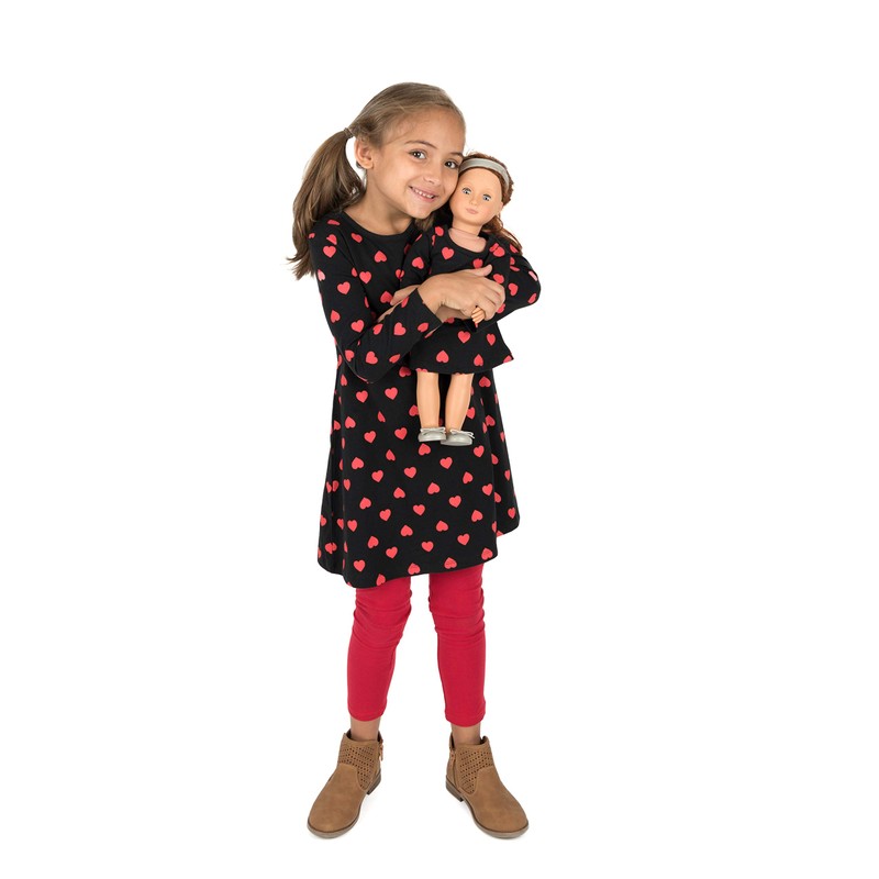 Leveret Matching Girls & Doll Cotton Dress Hearts 12 Year
