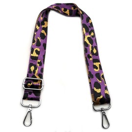 Bag Straps for Changing, Bag Strap Purple Leopard, Adjustable Shoulder Strap for Bag with Carabiner Silver, Shoulder Strap 3.8 cm Shoulder Strap for Bags for Women DIY Bags, #8