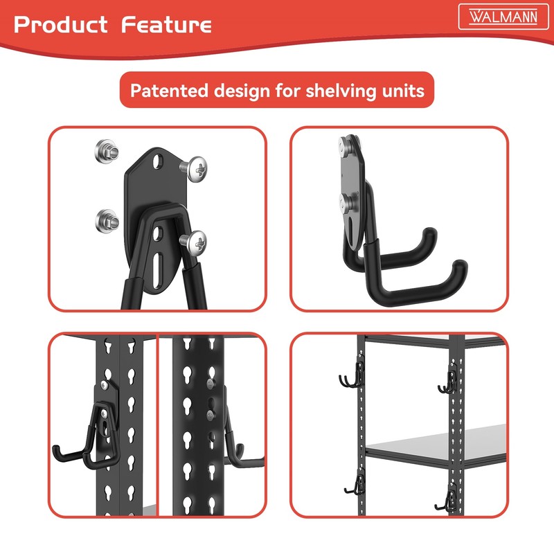 WALMANN 12PCS Garage Storage Hooks, Wall Mount Utility Hooks for