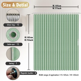 AJAZZ Magnetic Folding Shower Curtains Acordion Shower Curtain Fabric Polyester Waterproof Shower Curtains Suitable for Family Hotel Homestay Bathroom (Green,77" W x 72" L) 1 Panel