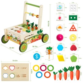 Beright 12-in-1 Wooden Baby Walker, Toddler Activity Center Toys, Wooden Baby Push and Pull Toys, Baby Push Walker, Multiple Play, Develops Motor Skills & Stimulates Creativity, Upgraded