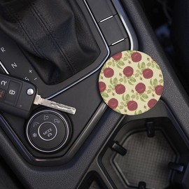 Vintage Red Roses, Joyride Home Decor, Single Ceramic Car Coaster, 2.65-inch Individual Circle Coaster, Vehicle Accessory, Keeps Car Cup Holder Clean, Express Your Style.