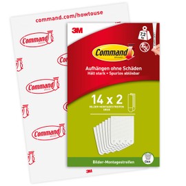 Command Picture Mounting Strips, Picture Hanger, Value Pack of 14 x 2 Size L, White, Mounting without Drilling