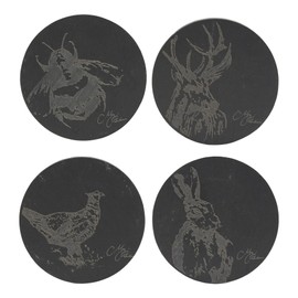 Meg Hawkins Slate Coasters Set of 4 - Engraved Animals Design - Statement Kichenware for the Home