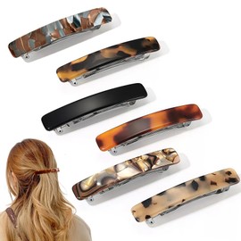 6 PCS French Hair Clip 7.5cm/3" Barrette Tortoise Shell Acetate French Barrettes Hair Clips Delicate Hair Accessories Colorful Hair Slides Barrette Hair Clips for and Women (Six Colors)