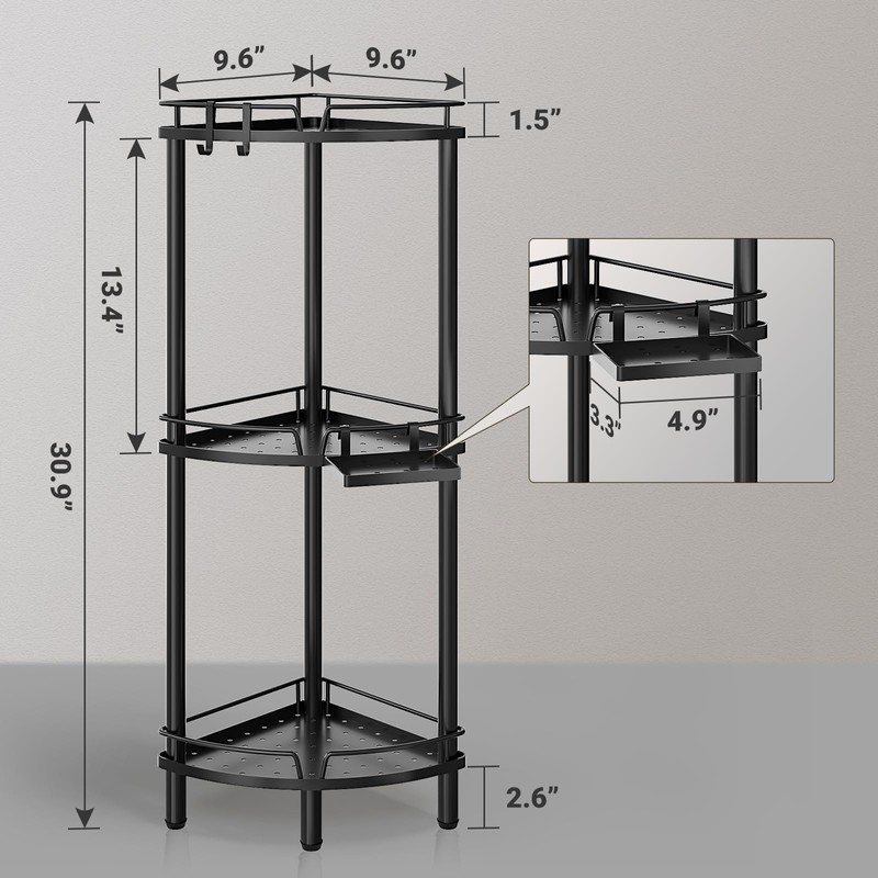 ELYKEN Corner Shower Caddy Standing, 3 Tier Rustproof Metal Shower