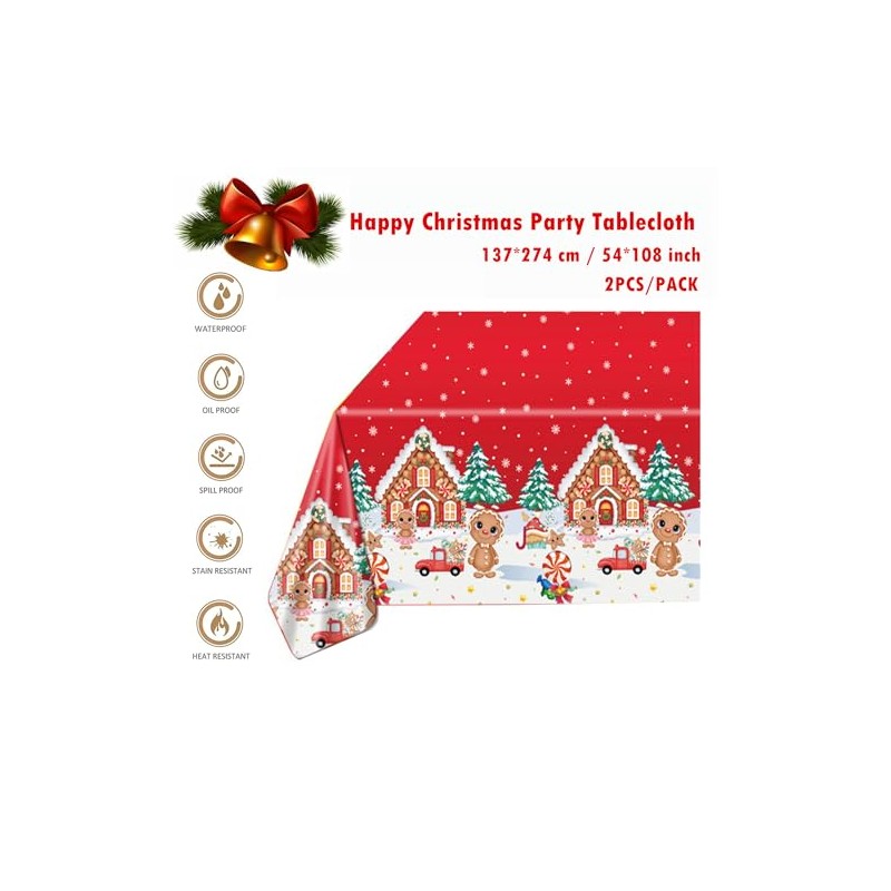 2 Pack Christmas Table Cloth Party,137x274cm Rectangle Large Plastic Tablecloth