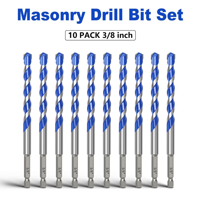 10 Pack 3/8 inch Concrete Drill Bit Set,Masonry Drill Bit