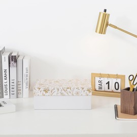 Soul & Lane Decorative Photo Storage Box with Lid, 11.7" × 7.7" × 4.5", Memory Box for Keepsakes, Floral Cardboard Picture Organizer for Mementos and Organization, Golden Bloom