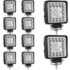 LED Work Lights, 4 Inch LED Pods Lights 123W Square 12V 24V Spot Flood Beam 10000 Lumen Off-Road Driving Lights Fog Light Bar for Tractor Truck Pickup SUV ATV UTV Tractor 10Pack