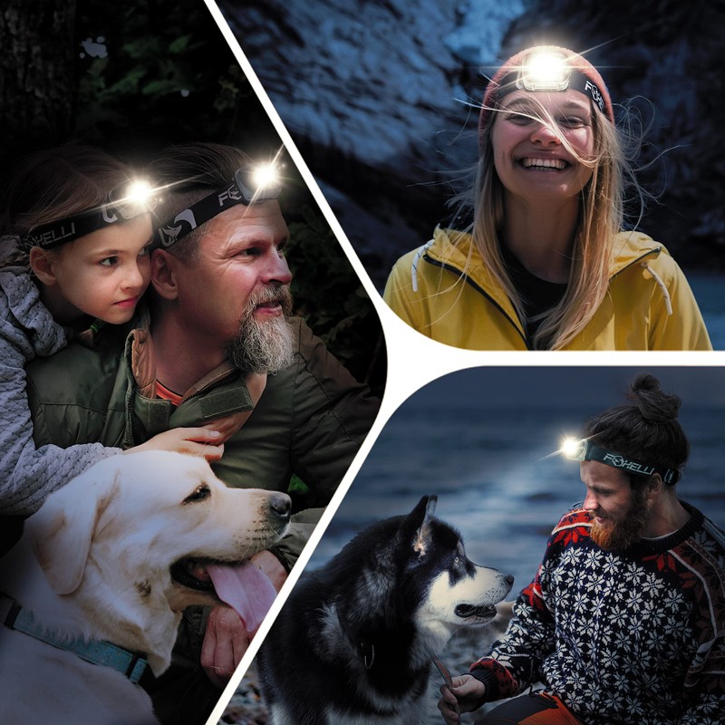 Foxelli LED Headlamp Flashlight for Adults & Kids, Running, Camping,