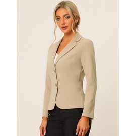 Allegra K Women's Work Office Blazer Stretch Lapel Collar Long Sleeve Jacket Suit Blazer Khaki XS